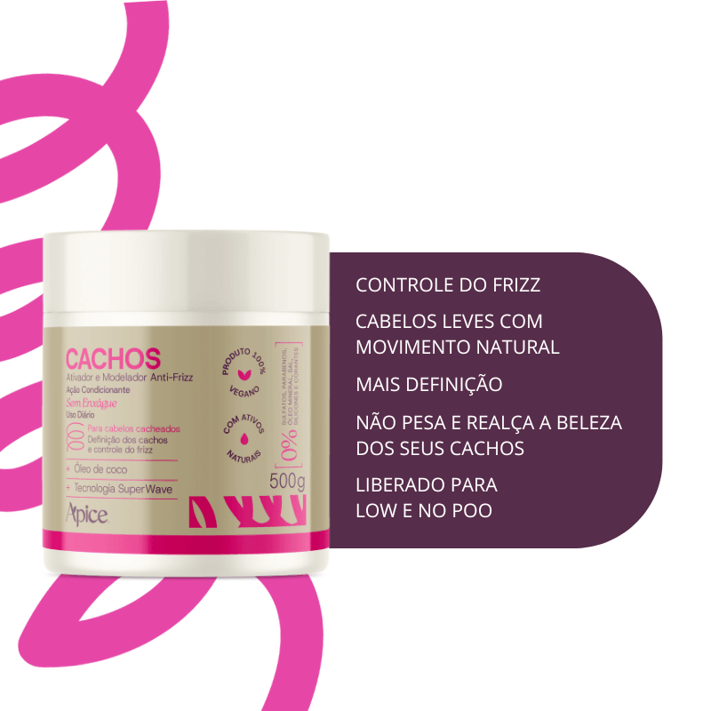 Kit Cachos Frizz Zero – Hair Balm, Shampoo, Condicionador e Ativador (4 ITENS)