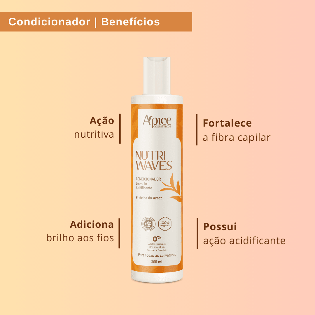 Kit Onduladas Nutri Waves - Shampoo, Condicionador, Gelatina, Máscara e Creme de Pentear (5 ITENS) - Vendah