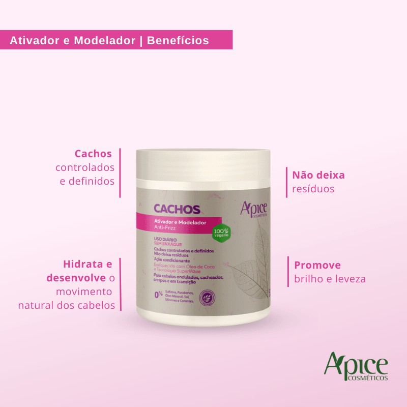 Kit Cachos - Shampoo, Condicionador, Gelatina, Máscara, Ativador e Spray Finalizador (6 itens)