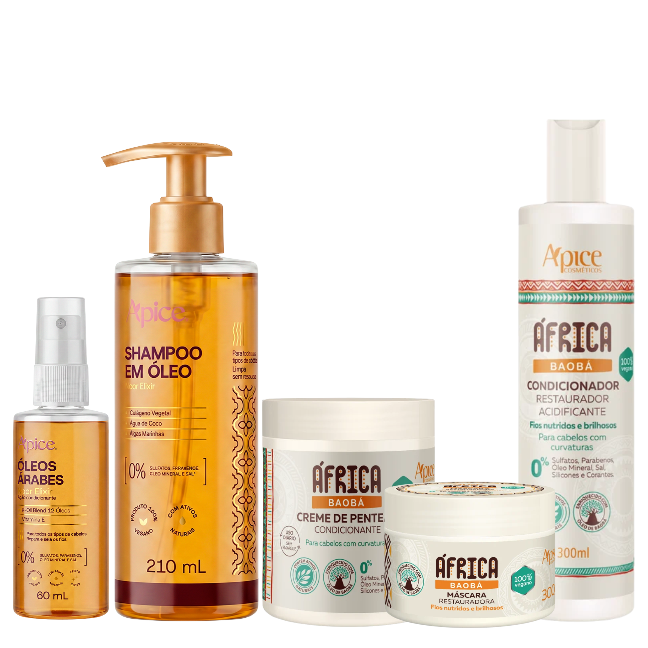 Kit Glass África Baobá - Shampoo em Óleo, Óleo Árabe, Condicionador, Máscara e Creme