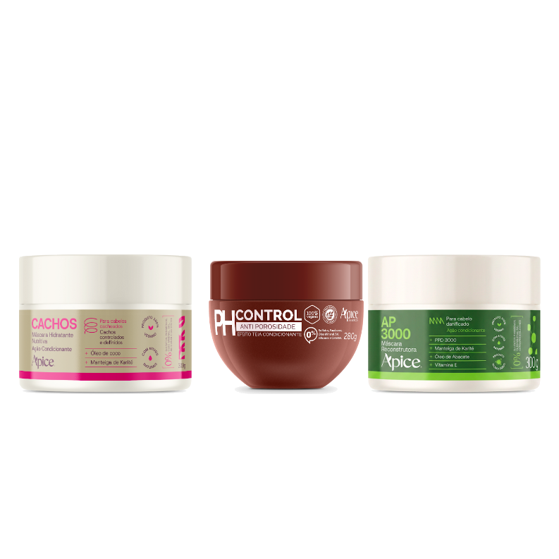 Kit Cronograma Capilar - Máscara AP3000, Máscara PH, Máscara Cachos