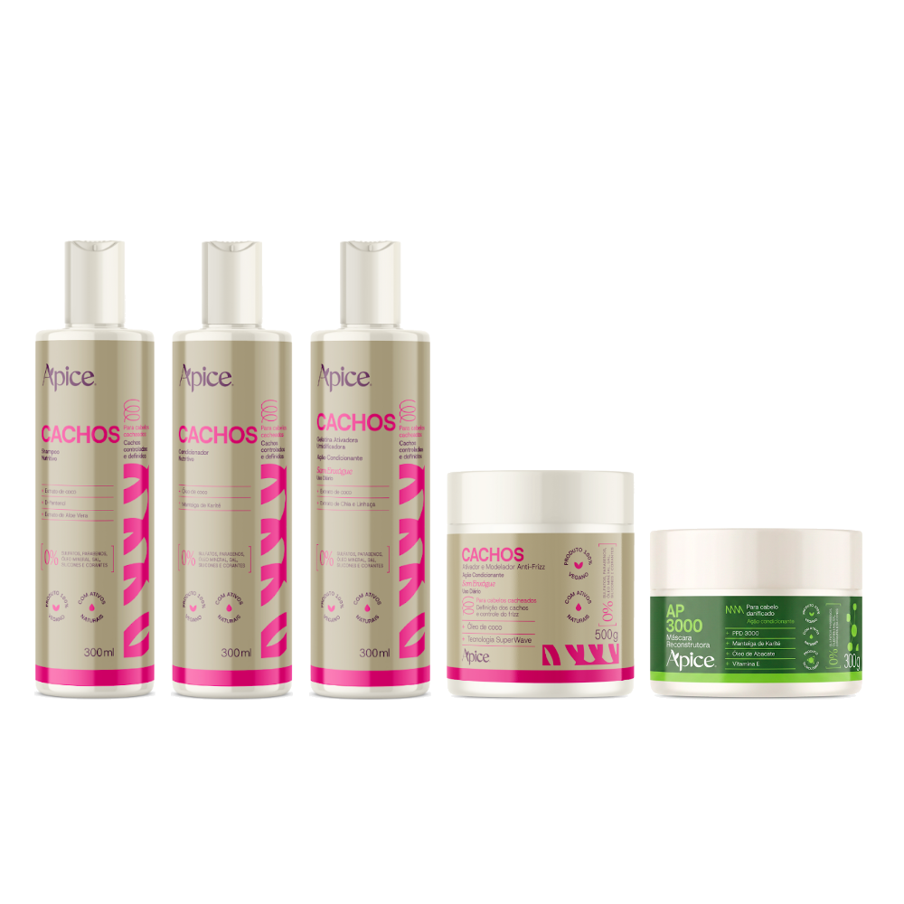 Kit Cachos Reconstruído - Shampoo, Condicionador, Gelatina, Máscara AP3000 e Ativador (5 ITENS)