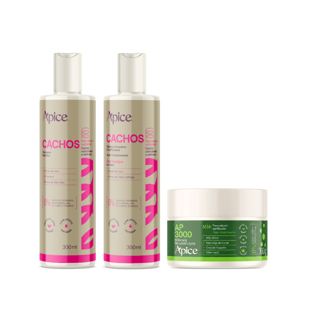 Kit Cachos -Shampo, Máscara AP3000 e Gelatina (3 itens)