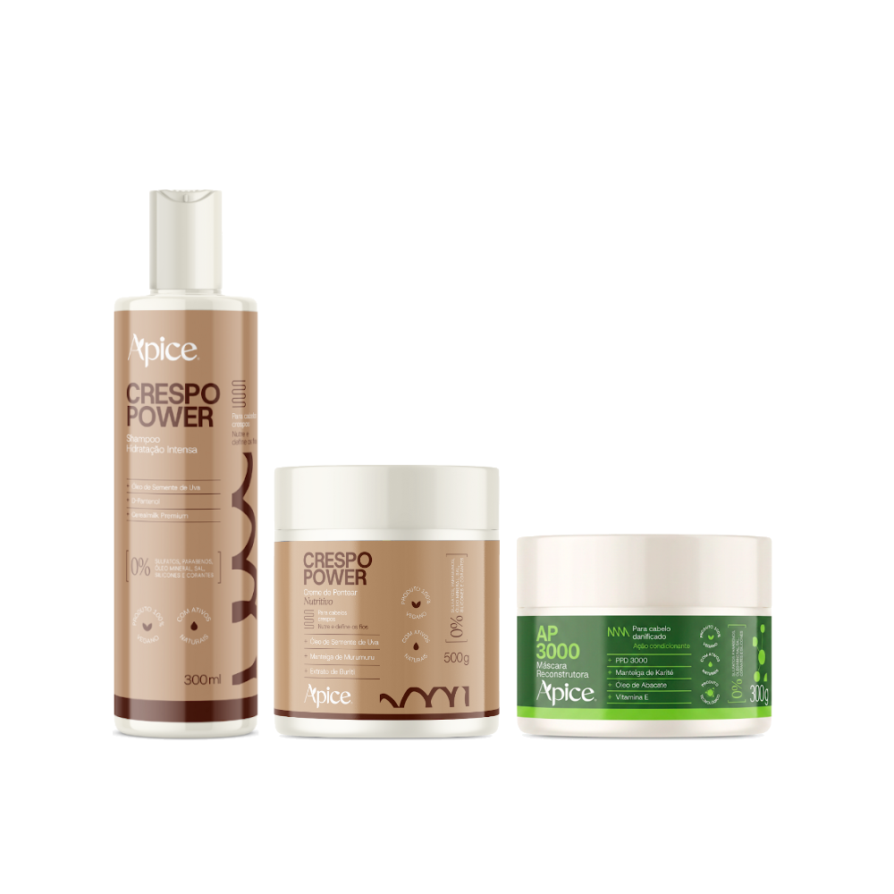 Kit Crespo Power Reconstruído - Shampoo, Máscara AP3000 e Creme de Pentear (3 itens)